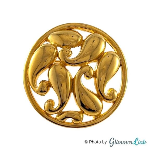 Vintage Paisley Swirl Circle Gold Tone Brooch Pin - Picture 1 of 9